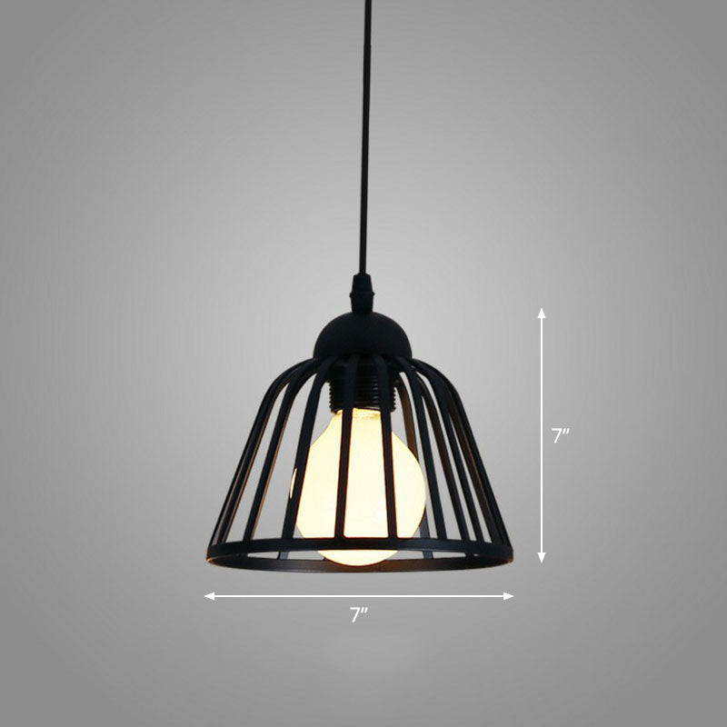 Geometric Cage Iron Hanging Light Simplicity 1 Bulb Corridor Pendant Light Fixture in Black