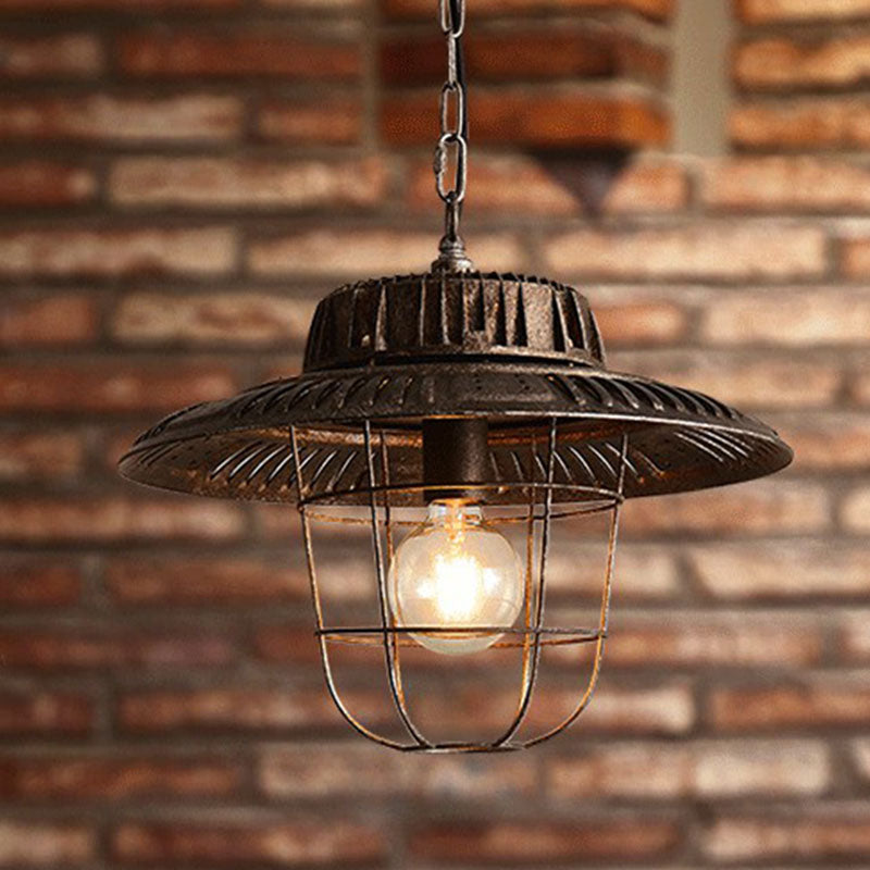 Vintage Pot Cover Ceiling Light Single Iron Hanging Pendant Light in Antique Black