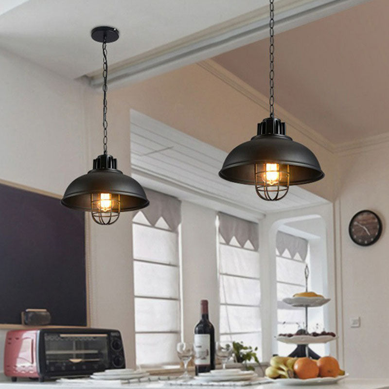 1 Head Suspension Lighting Retro Style Pot Cover Metal Pendant Ceiling Light in Black