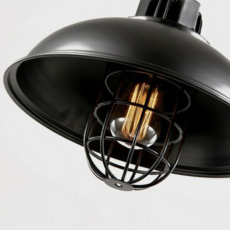 1 Head Suspension Lighting Retro Style Pot Cover Metal Pendant Ceiling Light in Black