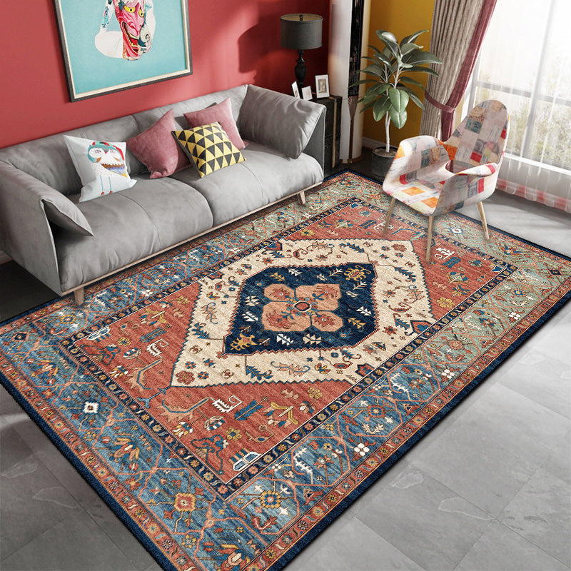 Multi-Colored Olden Rug Synthetics Floral Print Area Rug Anti-Slip Stain-Resistant Carpet for Living Room