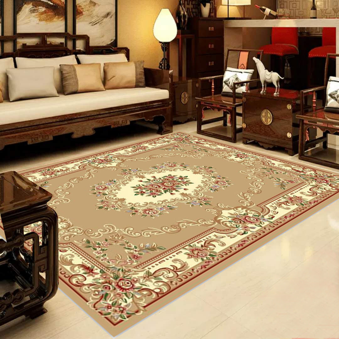 Retro Multi-Color Western Rug Synthetics Floral Pattern Area Carpet Non-Slip Washable Rug for Living Room