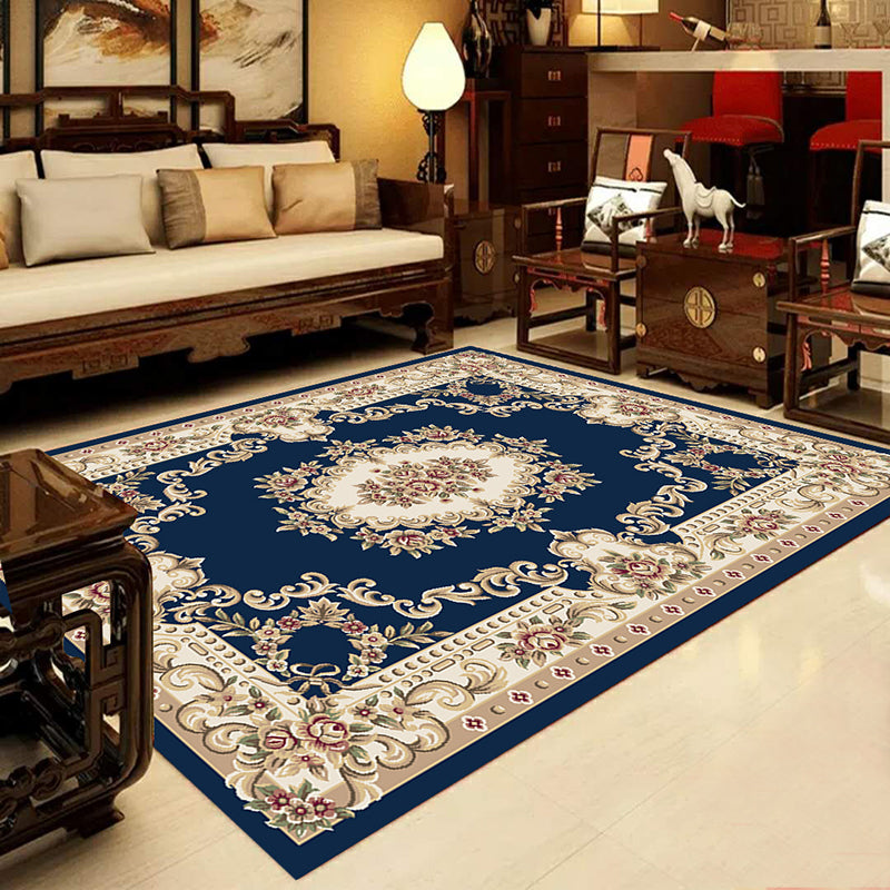 Retro Multi-Color Western Rug Synthetics Floral Pattern Area Carpet Non-Slip Washable Rug for Living Room