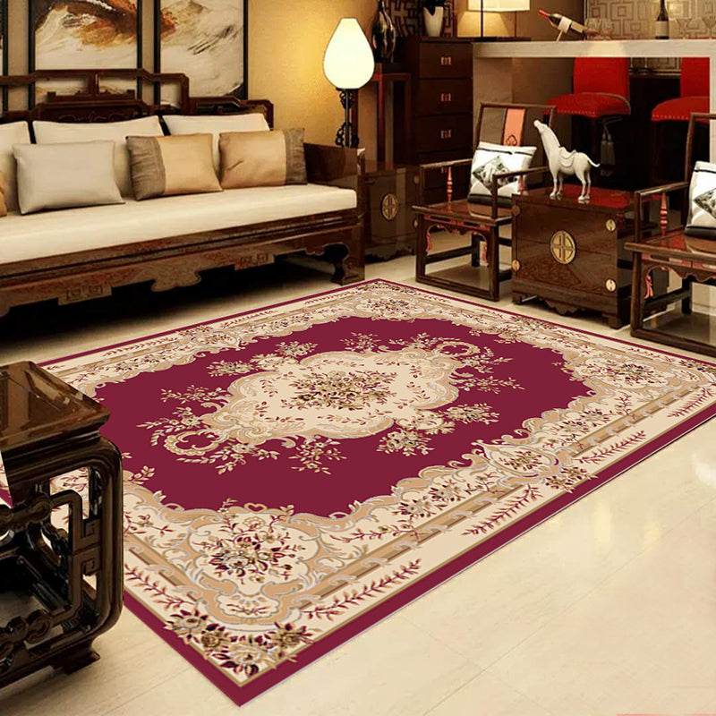 Retro Multi-Color Western Rug Synthetics Floral Pattern Area Carpet Non-Slip Washable Rug for Living Room