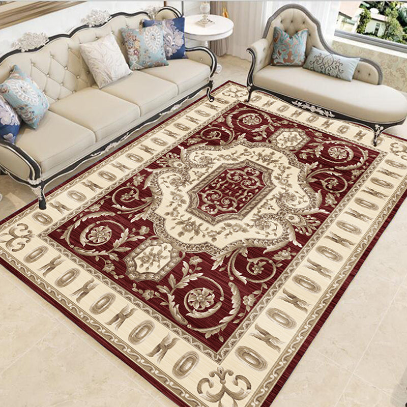 Multicolor Vintage Rug Polypropylene Geometric Area Rug Anti-Slip Backing Washable Carpet for Room