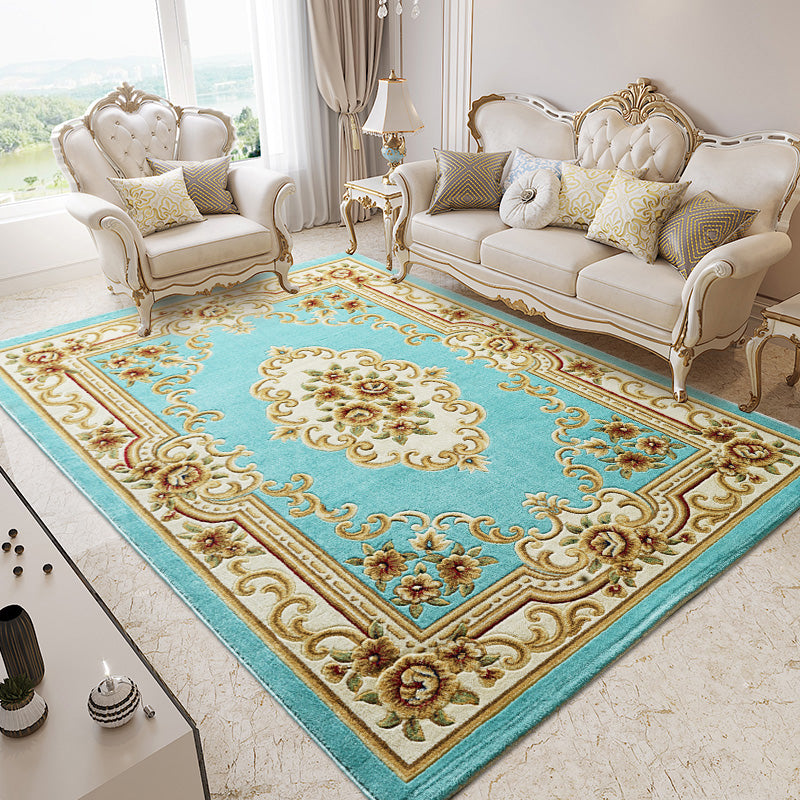 Retro Multicolor Floral Rug Polyster Western Area Rug Easy Care Machine Washable Carpet for Living Room