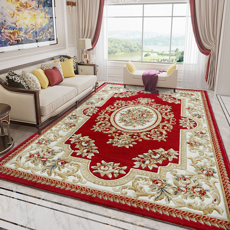 Retro Multicolor Floral Rug Polyster Western Area Rug Easy Care Machine Washable Carpet for Living Room