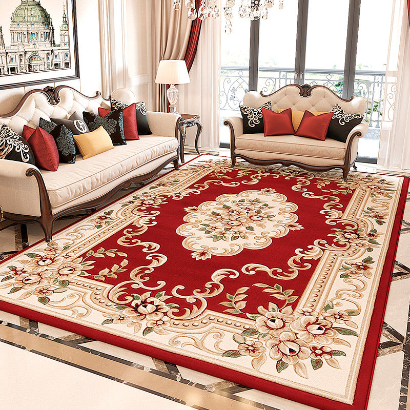 Retro Multicolor Floral Rug Polyster Western Area Rug Easy Care Machine Washable Carpet for Living Room