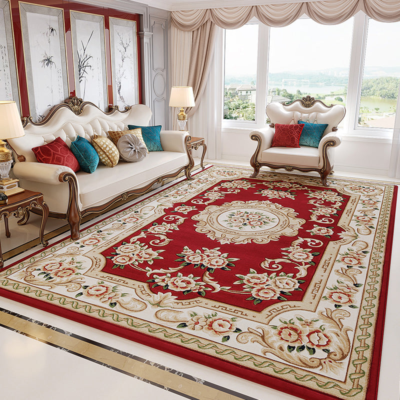 Retro Multicolor Floral Rug Polyster Western Area Rug Easy Care Machine Washable Carpet for Living Room