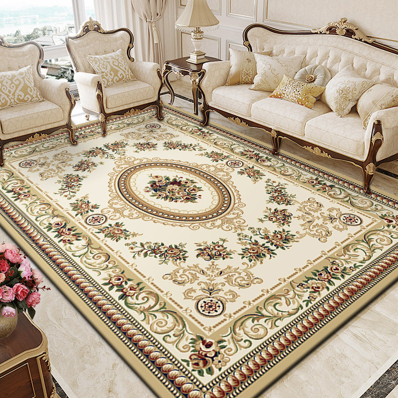 Multi Colored Living Room Rug Olden Floral Pattern Carpet Polyster Easy Care Machine Washable Indoor Rug