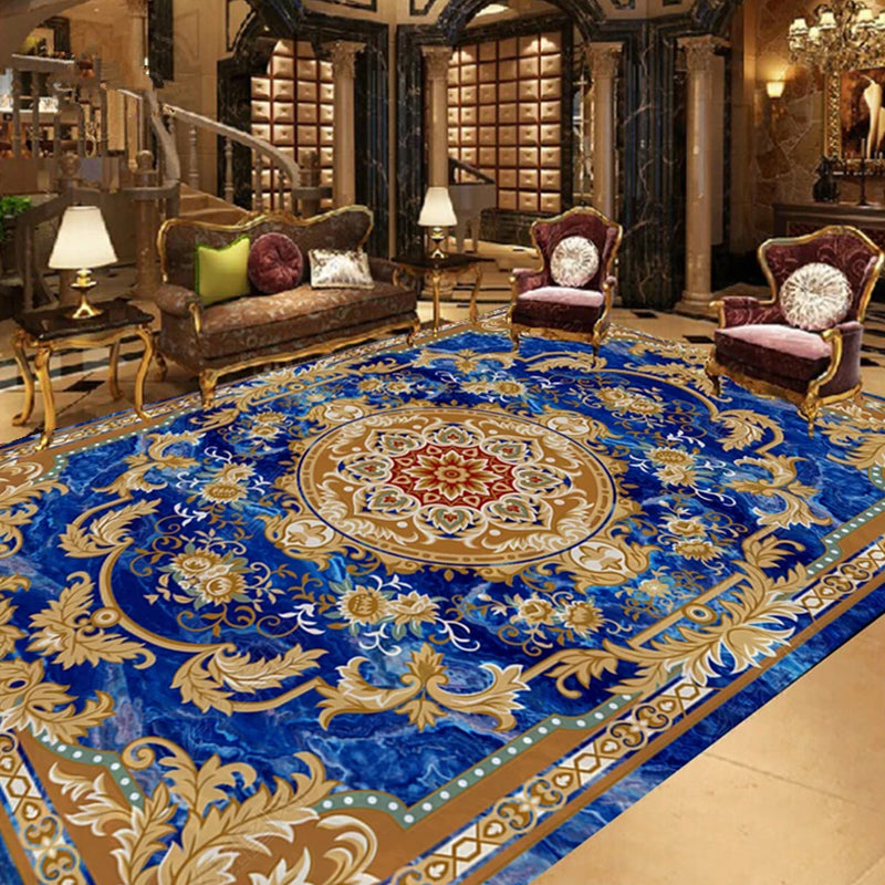 Vintage Multi Color Floral Rug Polyster Western Area Carpet Non-Slip Pet Friendly Easy Care Rug for Home Decoration