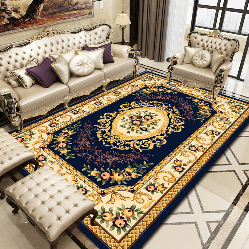 Vintage Multi Color Floral Rug Polyster Western Area Carpet Non-Slip Pet Friendly Easy Care Rug for Home Decoration