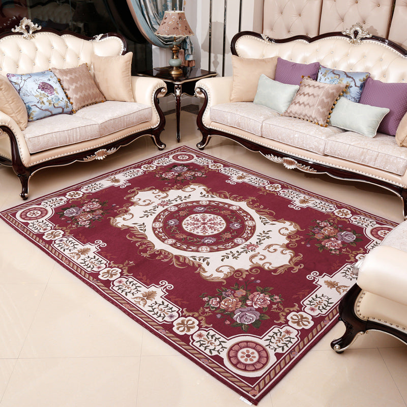 Retro Floral Printed Rug Multi-Color Luxury Area Carpet Synthetics Pet Friendly Easy Care Indoor Rug for Living Room