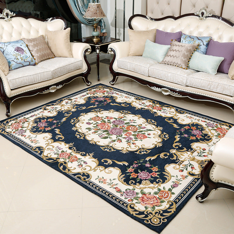 Retro Floral Printed Rug Multi-Color Luxury Area Carpet Synthetics Pet Friendly Easy Care Indoor Rug for Living Room