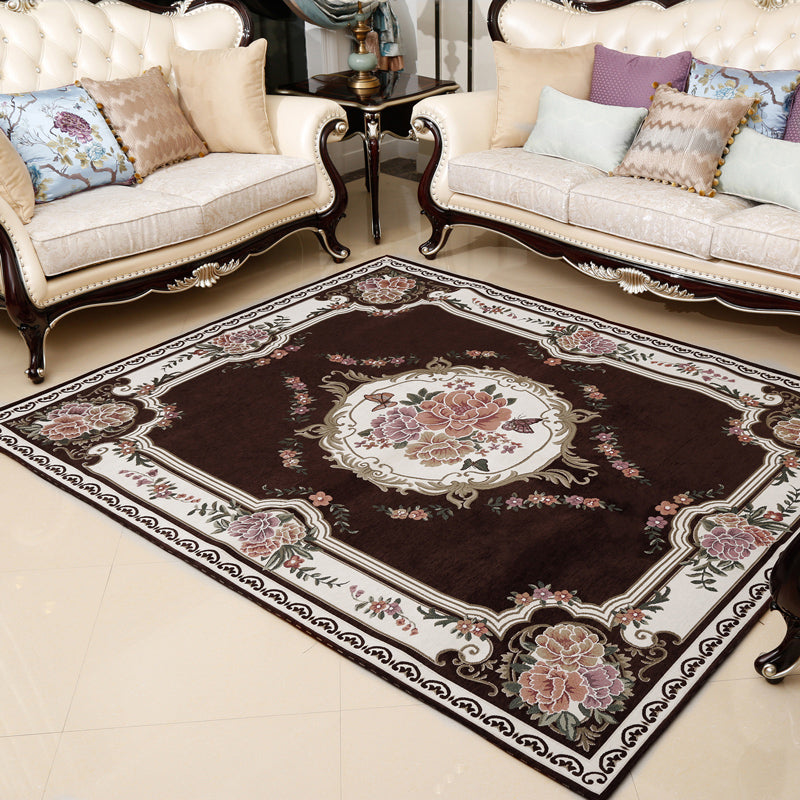 Retro Floral Printed Rug Multi-Color Luxury Area Carpet Synthetics Pet Friendly Easy Care Indoor Rug for Living Room