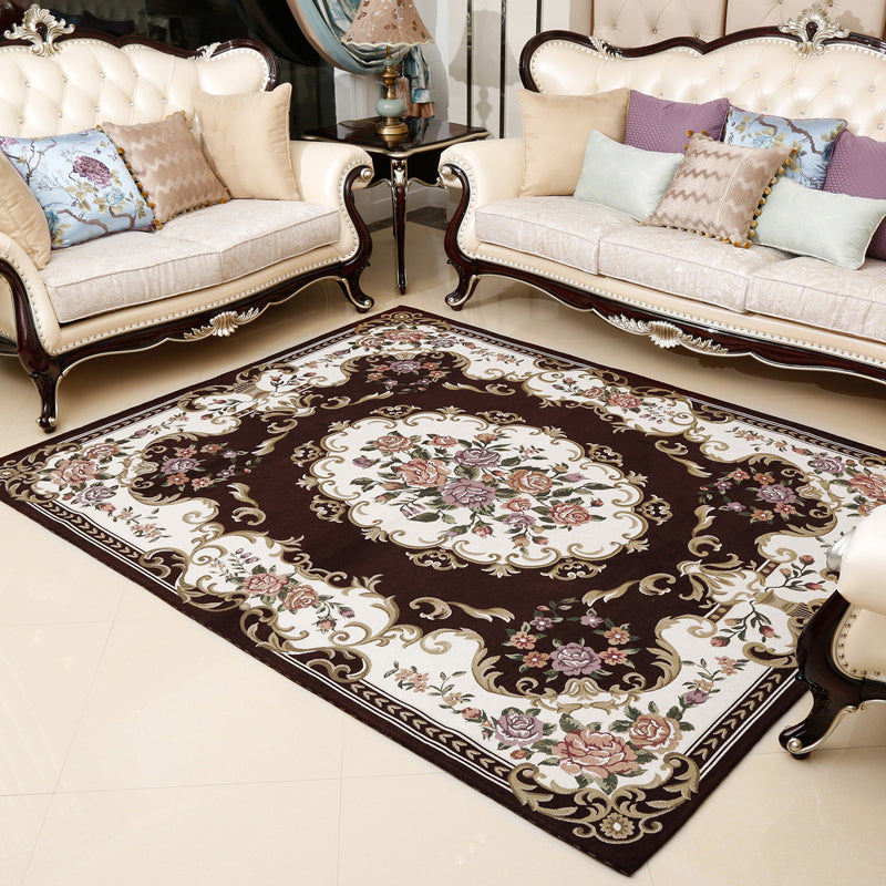 Retro Floral Printed Rug Multi-Color Luxury Area Carpet Synthetics Pet Friendly Easy Care Indoor Rug for Living Room