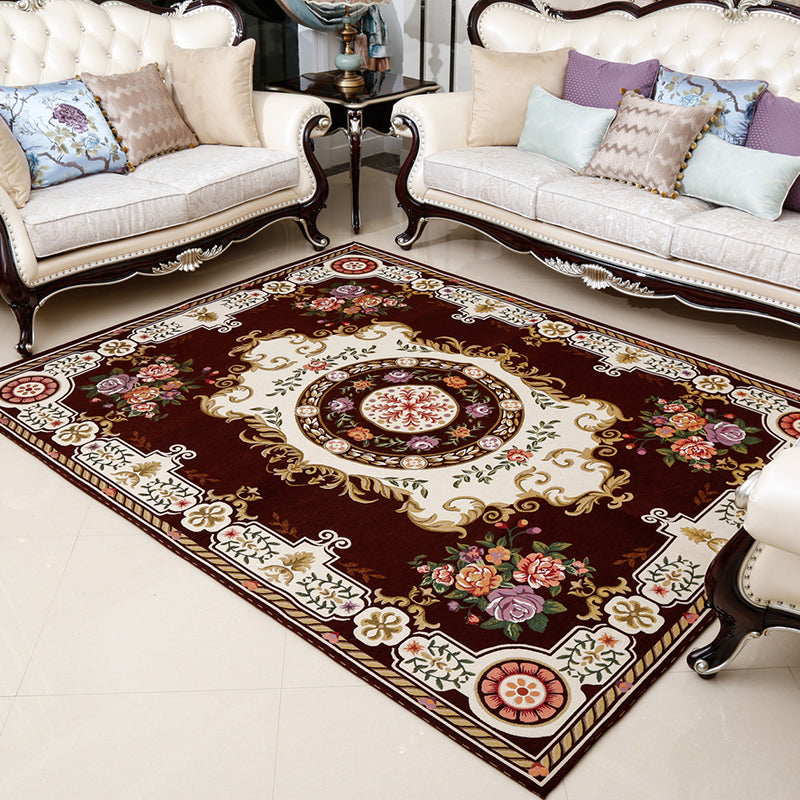 Retro Floral Printed Rug Multi-Color Luxury Area Carpet Synthetics Pet Friendly Easy Care Indoor Rug for Living Room