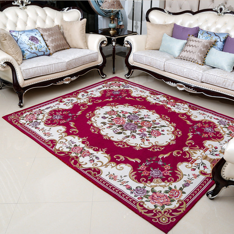 Retro Floral Printed Rug Multi-Color Luxury Area Carpet Synthetics Pet Friendly Easy Care Indoor Rug for Living Room