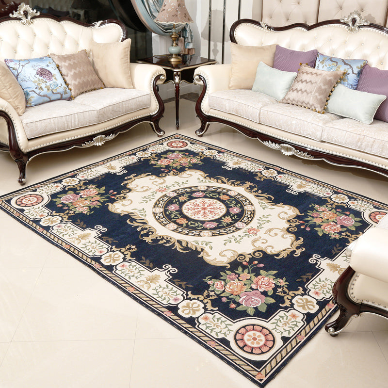 Retro Floral Printed Rug Multi-Color Luxury Area Carpet Synthetics Pet Friendly Easy Care Indoor Rug for Living Room