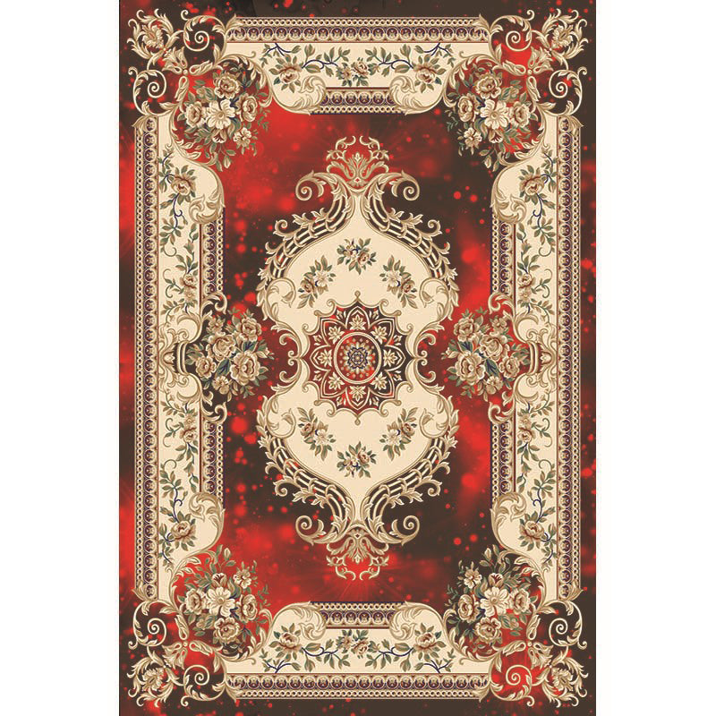 Multi-Color Vintage Rug Synthetics Geometric Area Carpet Non-Slip Backing Easy Care Indoor Rug for Parlor