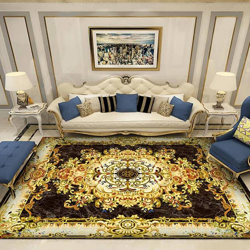 Western Floral Printed Rug Multi Colored Polyster Area Rug Pet Friendly Non-Slip Carpet for Living Room