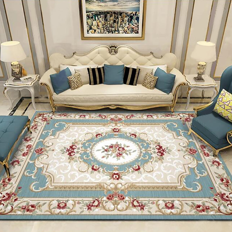 Western Floral Printed Rug Multi Colored Polyster Area Rug Pet Friendly Non-Slip Carpet for Living Room