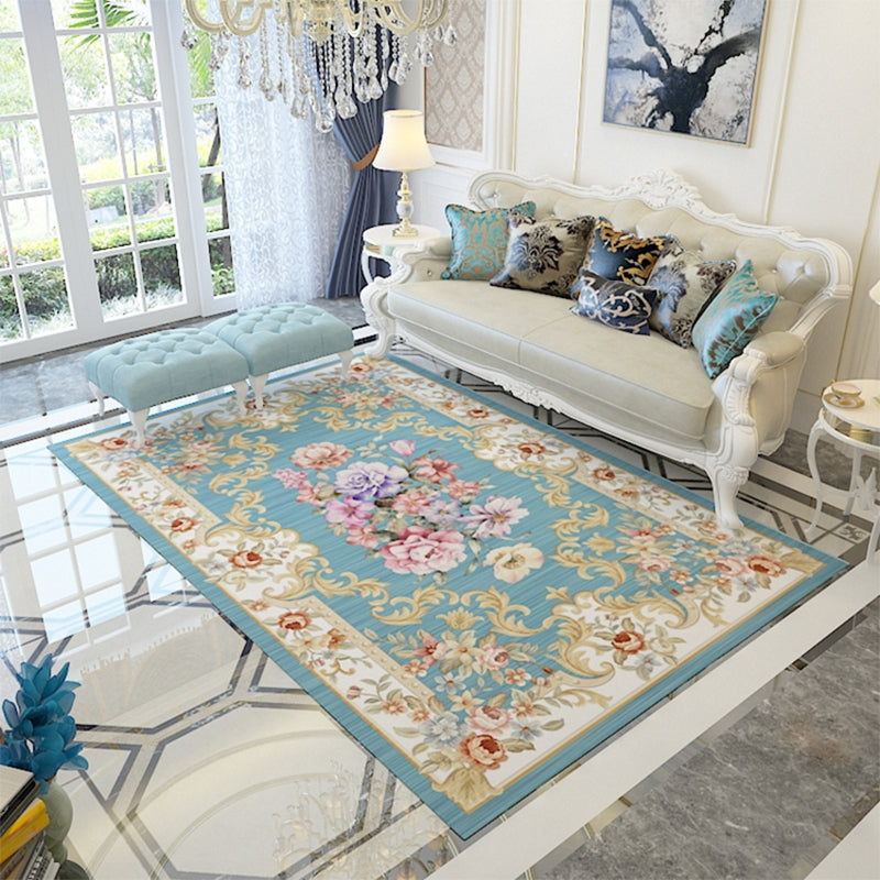 Multi-Color Floral Pattern Rug Polypropylene Retro Indoor Rug Non-Slip Backing Machine Washable Rug for Parlor