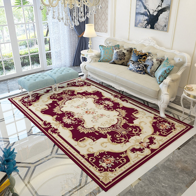 Multi-Color Floral Pattern Rug Polypropylene Retro Indoor Rug Non-Slip Backing Machine Washable Rug for Parlor