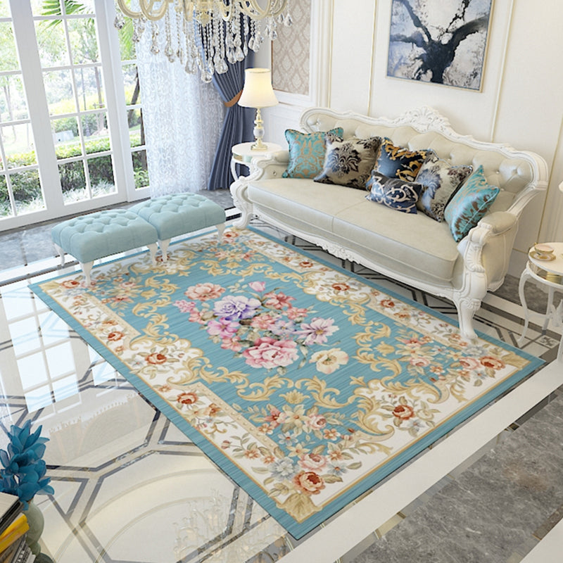 Multi-Color Floral Pattern Rug Polypropylene Retro Indoor Rug Non-Slip Backing Machine Washable Rug for Parlor