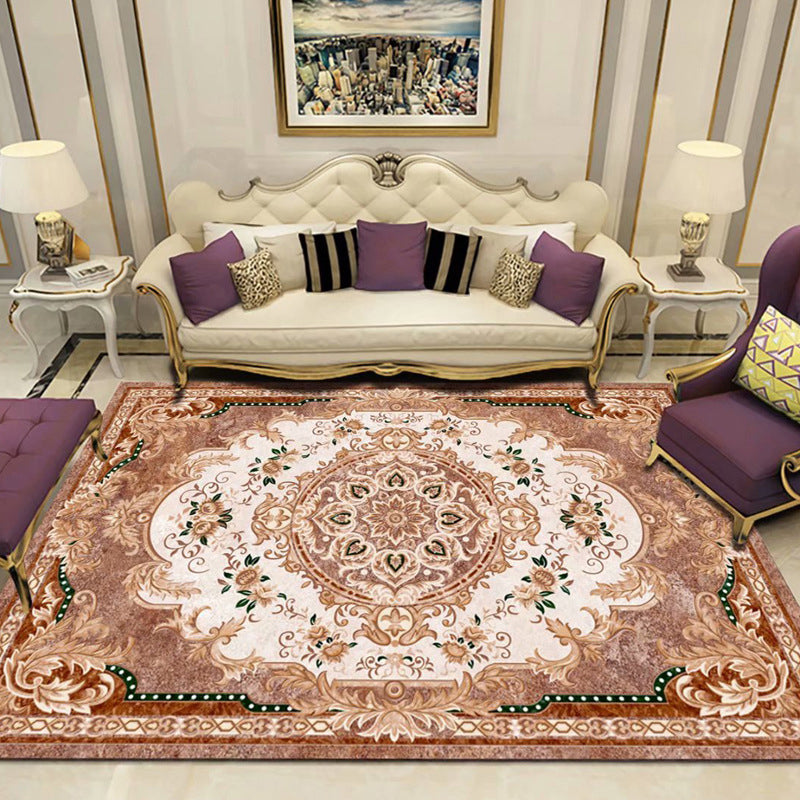 Vintage Living Room Rug Multi-Colored Floral Print Carpet Polyster Easy Care Non-Slip Backing Indoor Rug