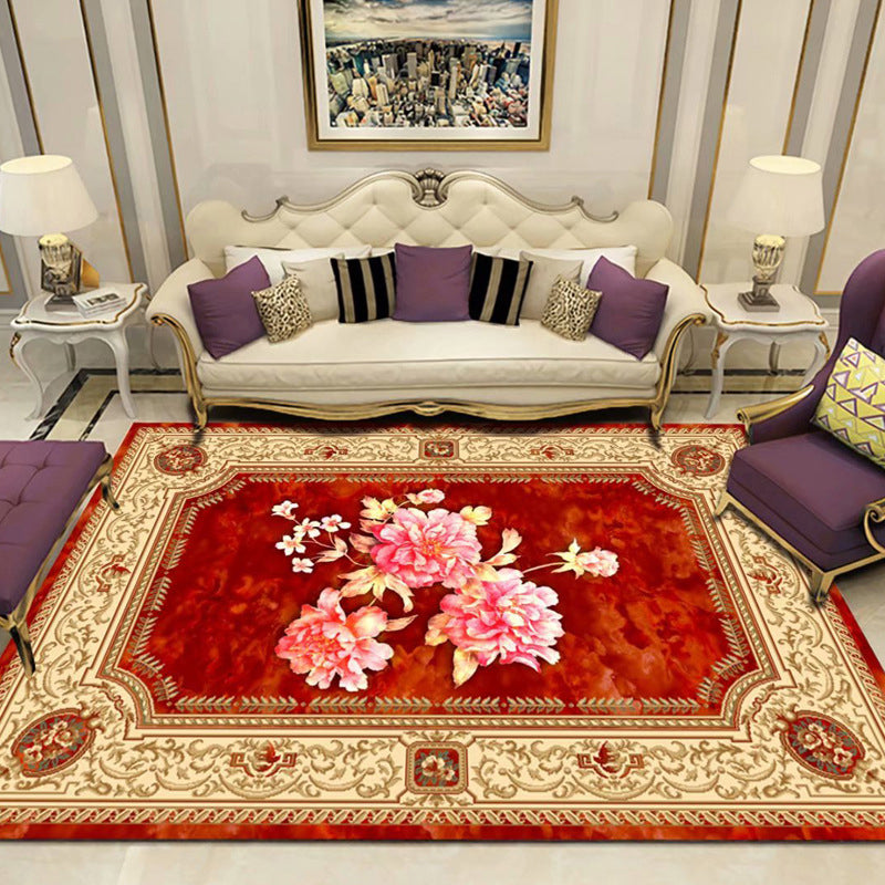 Vintage Wohnzimmer Teppich mehrfarbig Blumendruck Teppich Polyster Easy Care Nicht rutschfestes Hintergrund in Indoor Teppich