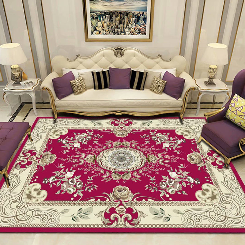 Vintage Wohnzimmer Teppich mehrfarbig Blumendruck Teppich Polyster Easy Care Nicht rutschfestes Hintergrund in Indoor Teppich
