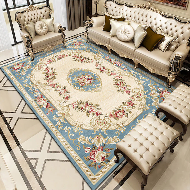 Multi-Colored Living Room Rug Americana Floral Pattern Carpet Synthetics Easy Care Non-Slip Rug