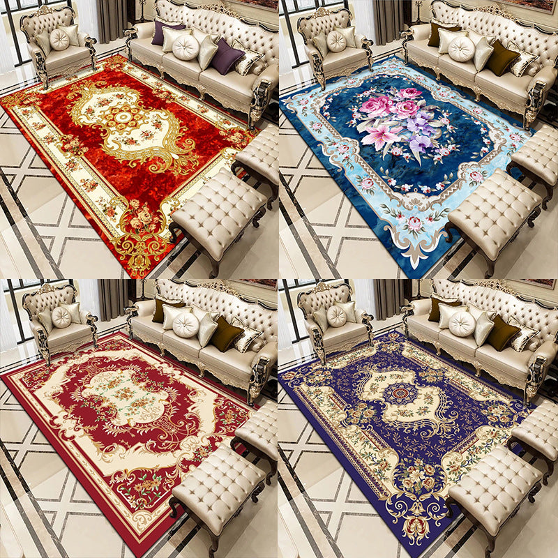 Multi-Colored Living Room Rug Americana Floral Pattern Carpet Synthetics Easy Care Non-Slip Rug