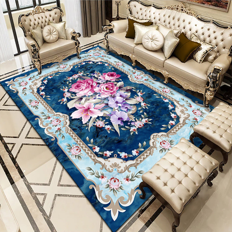 Multi-Colored Living Room Rug Americana Floral Pattern Carpet Synthetics Easy Care Non-Slip Rug