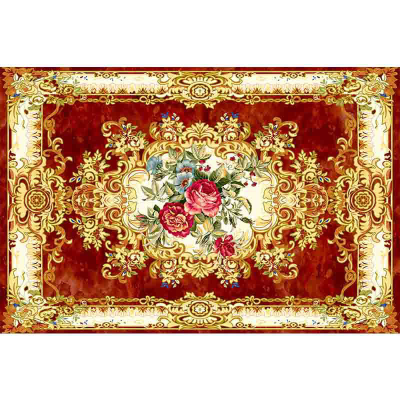 Multi-Colored Living Room Rug Americana Floral Pattern Carpet Synthetics Easy Care Non-Slip Rug