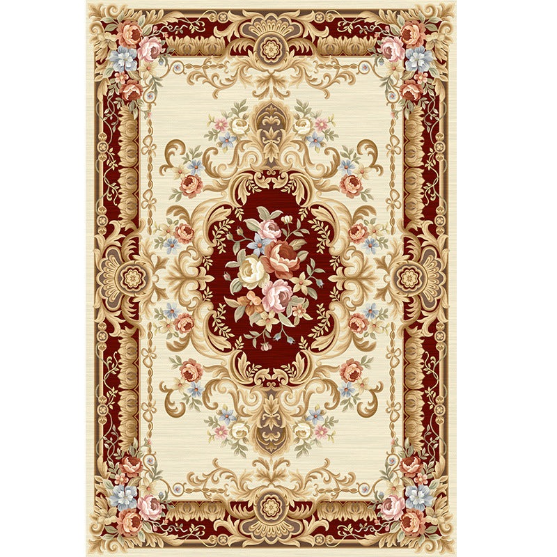 Shabby Chic Floral Print Rug Multi-Color Polyster Area Rug Anti-Slip Pet Friendly Carpet for Living Room