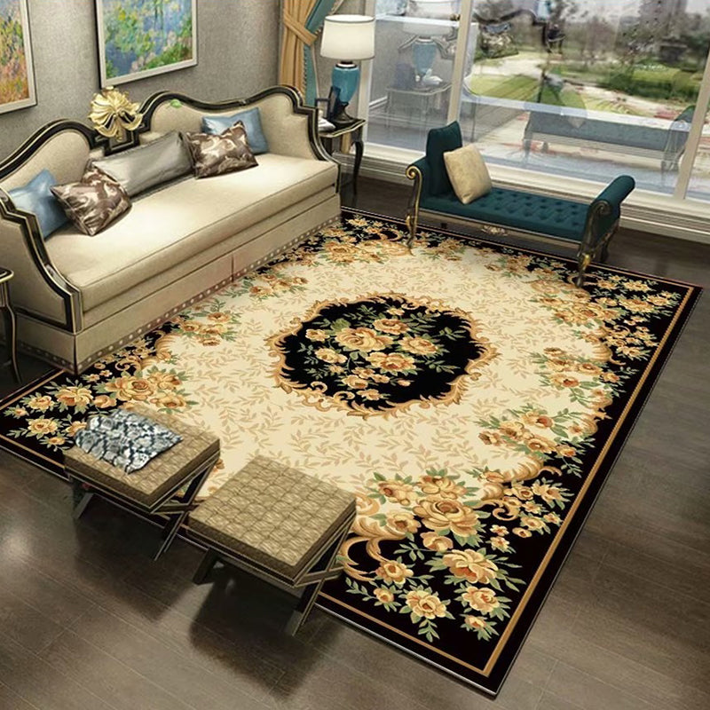 Southwestern Living Room Rug Multi Colored Floral Printed Area Carpet Polyster Non-Slip Backing Easy Care Rug