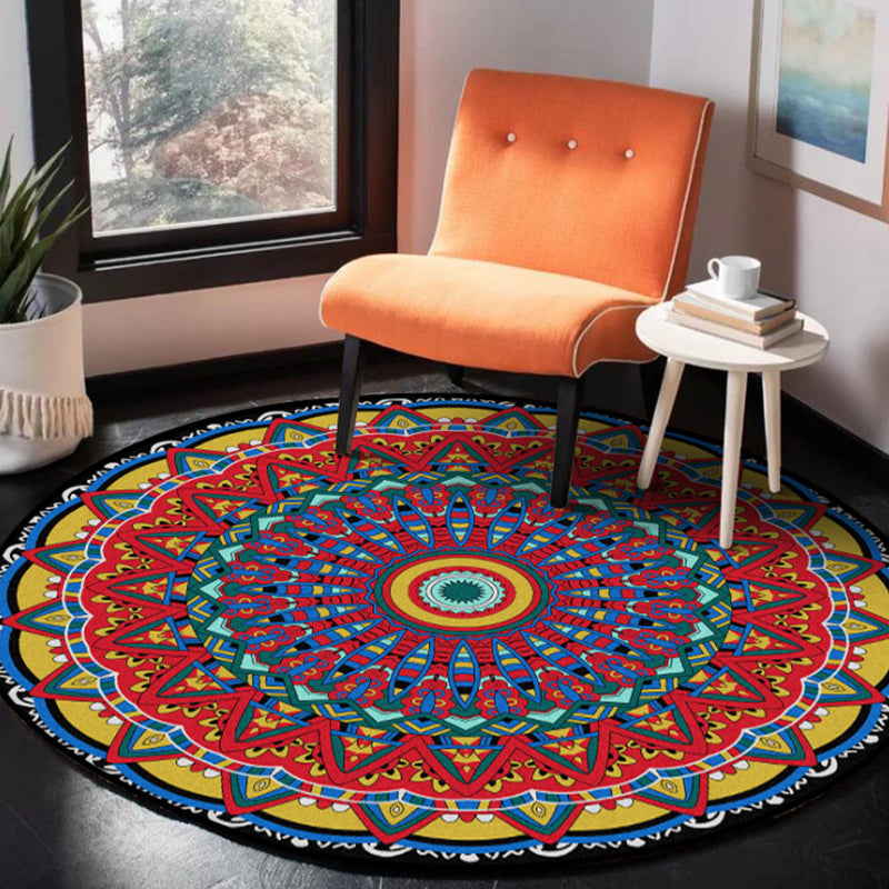 Vintage Multi Color Tribal Rug Polypropylene Americana Carpet Anti-Slip Pet Friendly Stain-Resistant Rug for Parlor