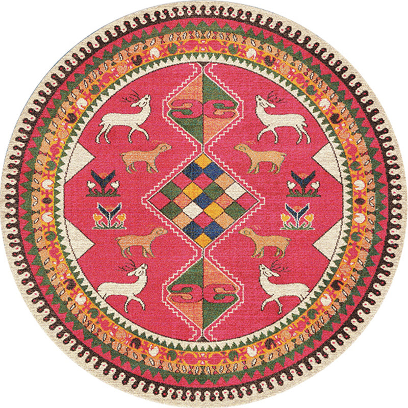 Ethnic Living Room Rug Multi-Color Tribal Pattern Carpet Synthetic Non-Slip Backing Easy Care Indoor Rug