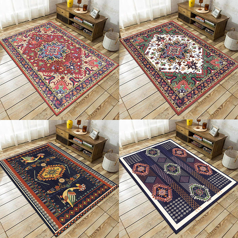 Boho-Chic Parlor Rug Multi Color Geometric Print Carpet Polypropylene Machine Washable Non-Slip Backing Rug