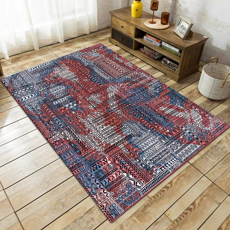 Boho-Chic Parlor Rug Multi Color Geometric Print Carpet Polypropylene Machine Washable Non-Slip Backing Rug