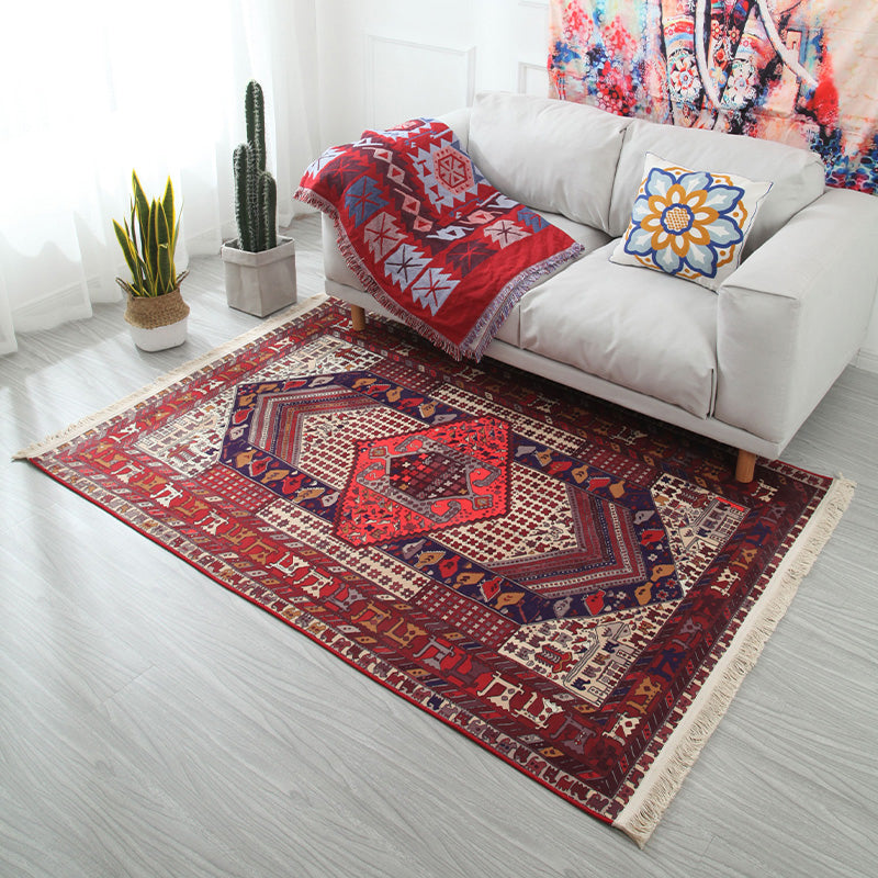 Multicolor Geometric Rug Polyster Moroccan Area Rug Non-Slip Backing Easy Care Washable Carpet for Bedroom