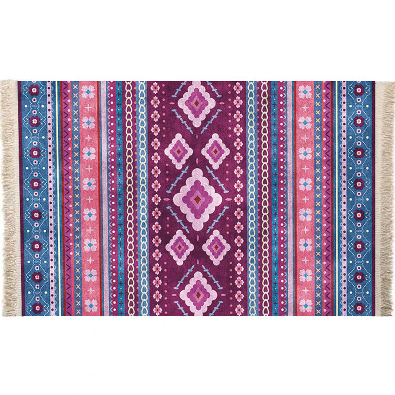 Multicolor Geometric Rug Polyster Moroccan Area Rug Non-Slip Backing Easy Care Washable Carpet for Bedroom