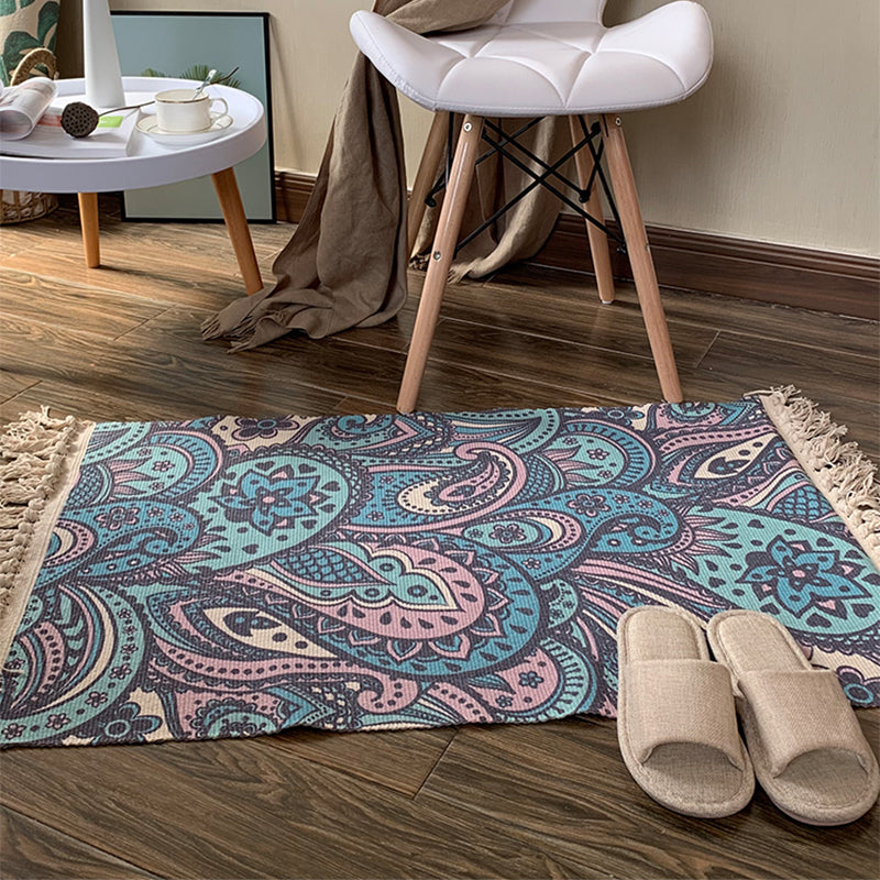 Tappeto di stampa geometrica sud-occidentale con tappeto per animali domestici a mano multicolore con frangia per la decorazione