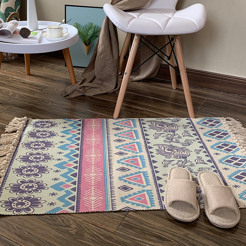 Southwestern Geometric Print Rug veelkleurig vlas tapijthand Twisted Pet Friendly Rug met rand voor decoratie