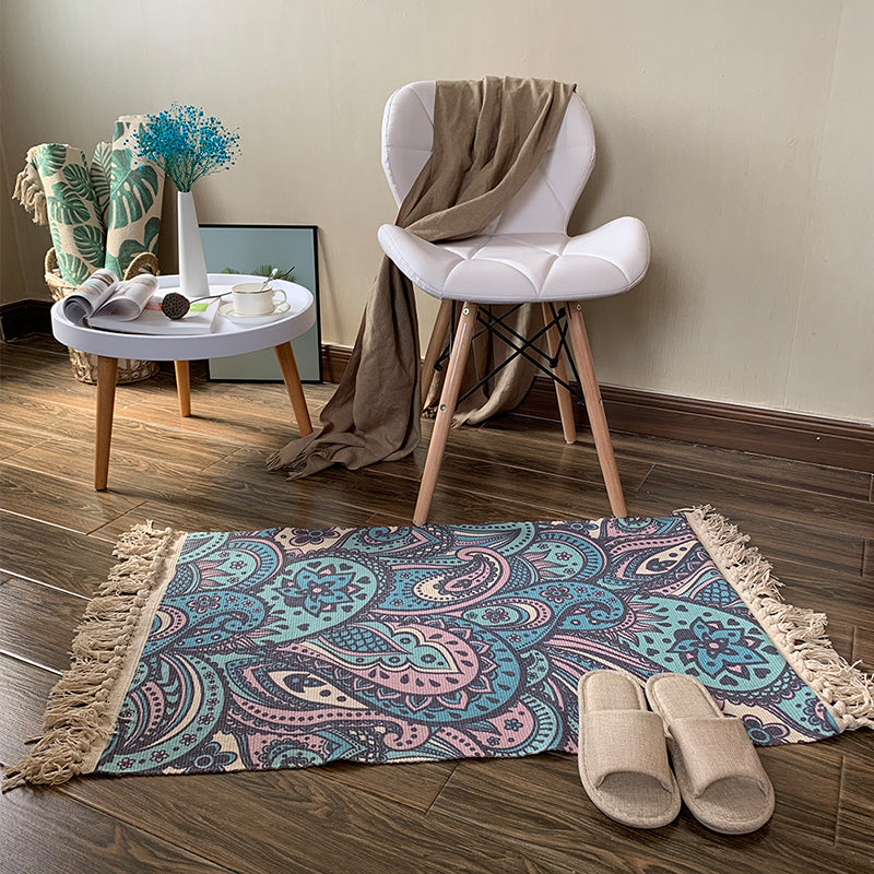 Southwestern Geometric Print Rug veelkleurig vlas tapijthand Twisted Pet Friendly Rug met rand voor decoratie