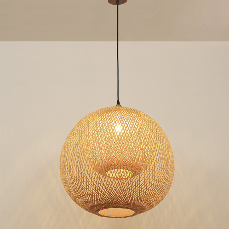 Sfera illuminazione sospensione di bambù minimalista 1 testa a sospensione in legno luce per sala da tè