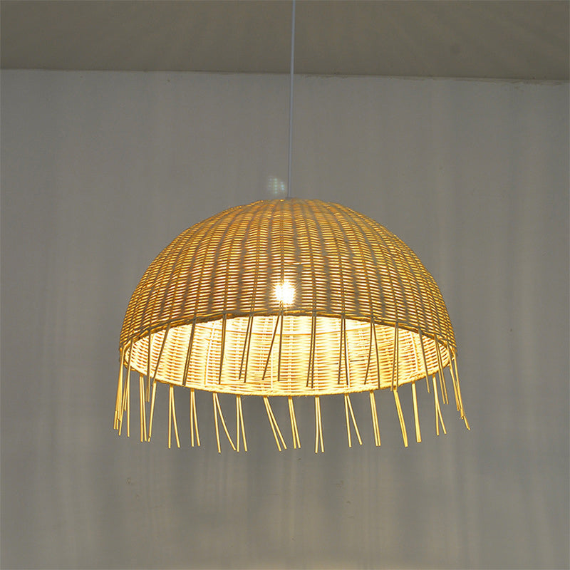 Illuminazione a sospensione a cupola minimalista rattan 1 testa ristorante a sospensione luce in legno