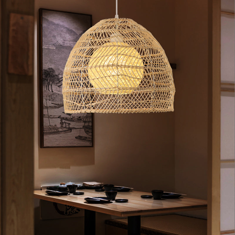 Ambra a campana Rattan Accensione Simplicità Lampada a sospensione in legno a 1 luce